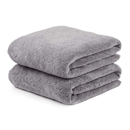 Image of JML Luxury Hotel & SPA Bath Towels (2 Pack, 30 inchx60 inch) - 350GSM High Density Fleece Towel Sets - Super Soft and Absorbent, Lint Free, Fade Resistant Bath Towel (Pack of 2-GreyGrid)