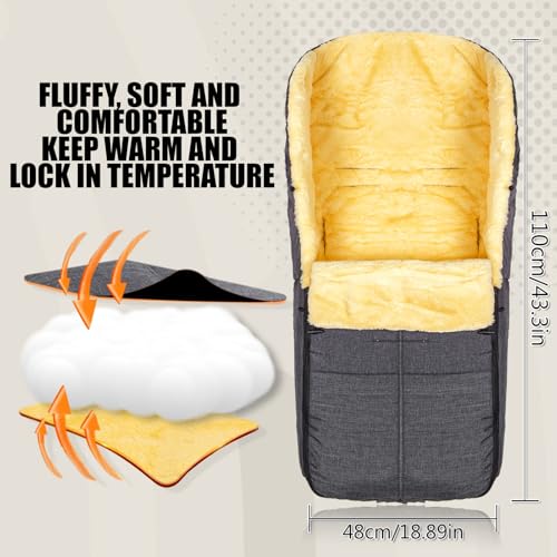 Fußsack Kinderwagen Baby Winter, Künstlich Lammfell Fusssack Kinderwagen Winter, Winterfußsack Kinderwagen Winter, Doppelschichtverdickung, Große Größe Fußsäcke passend für alle Kinderwagen, Grau