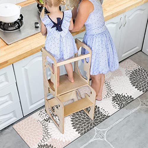 Collive Kitchen Rugs And Mats Cushioned Anti Fatigue Kitchen Mat 2Pcs Non-Skid Waterproof Boho Kitchen Runner Rug Ergonomic Comfort Foam Standing Mat For Bathroom,Office,Laundry,Sink,Grey Floral #TOP5