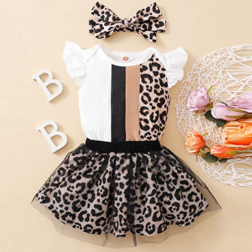 Baby Girls Summer Clothes Set Leopard Ruffles Sleeve Newborn Romper Leopard Mesh Skirts Sets With Headband 6-9Months #TOP5