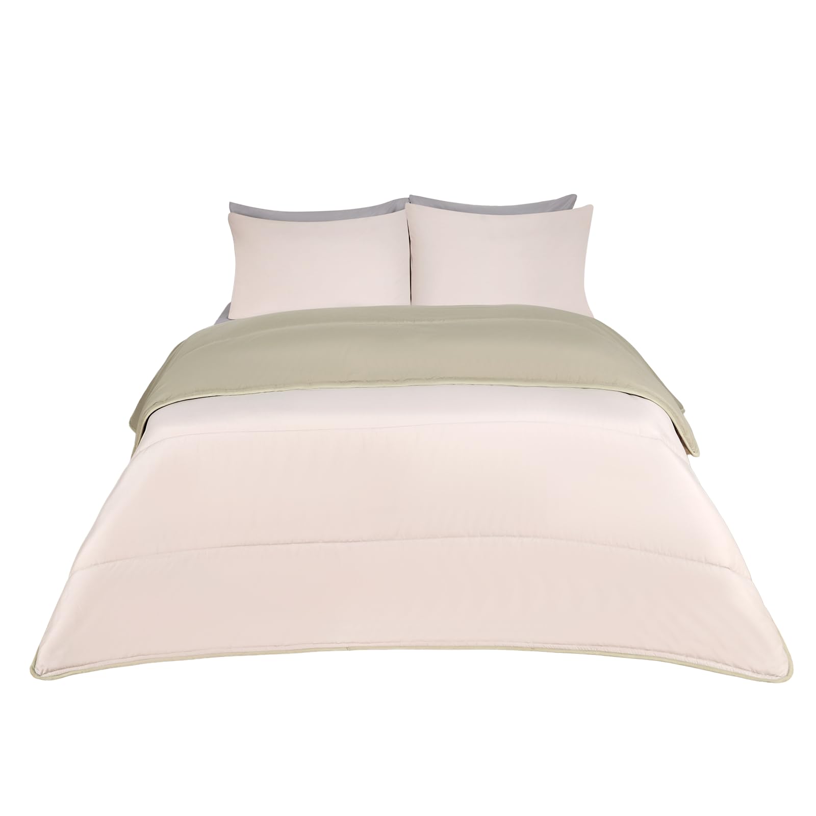 Ohs Sage/Natural 10.5 Tog King Size Duvet, Reversible Coverless Duvet Soft Warm Microfibre Fabric Comfortable For All Season Washable Bedding Set With Pillowcases,