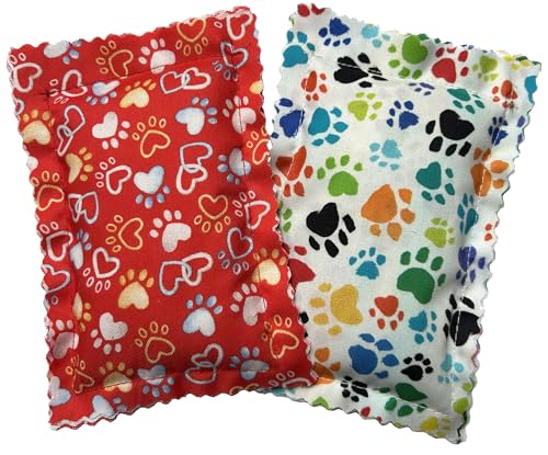 Johnson Pet Products Catnip Pillows Two Pack - Red/White Pawprints - Handmade in The USA (red)