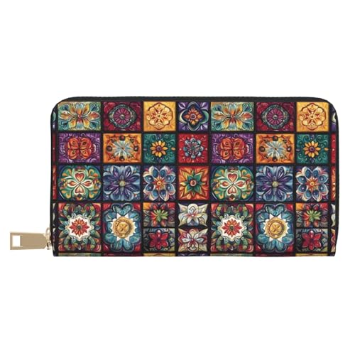 Vintage Floral Pattern Print Wallet Women Men, Long PU Leather Wallets for Women, Cute Womens Travel Wallet Purse Pouch with Zipper Pocket