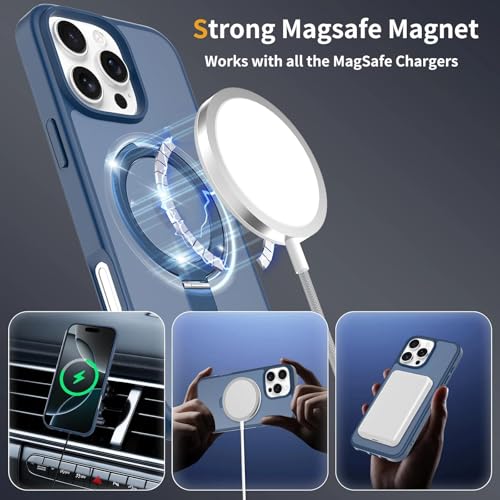Image of Magnetic for iPhone 16 Pro Max Case, 6.9 inch, Compatible with MagSafe, Rugged Kickstand, Not-Yellowing Military-Grade Protection, Matte Blue