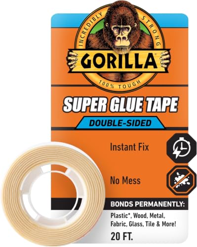 Gorilla Super Glue Tape, Multi-Purpose, Permanent, Double Sided, High Tack, 5/8in x 20ft, Clear (Pack of 6)
