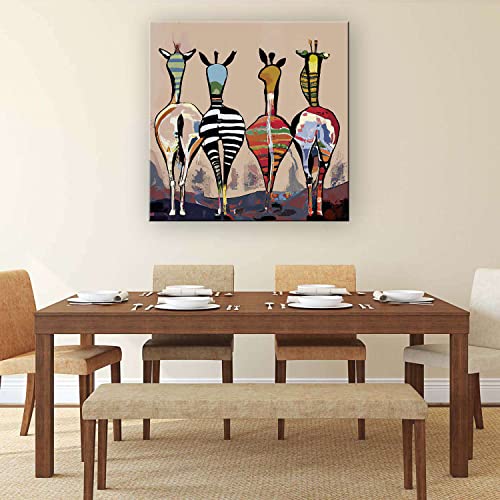 Startonight Canvas Wall Art - Colorful Zebras - Decoration Artwork Ready To Hang For Living Room Big Picture Home Wall Decor Print Modern And Contemporary Painting 32" X 32" #TOP7