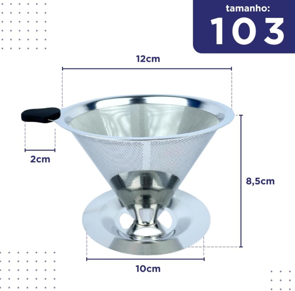 Filtro de Café Inox Reutilizável 103 – Coador de Aço Inoxidável Premium, Ecológico e Durável, Dispensa Papel Filtro, Peneira Fina para Café Coado Gourmet
