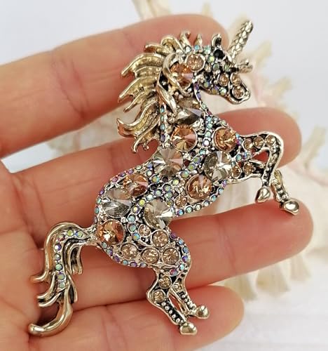 Image of Unique Animal Unicorn Horse Brooch Pin Pendant Austrian Crystal BZ6172
