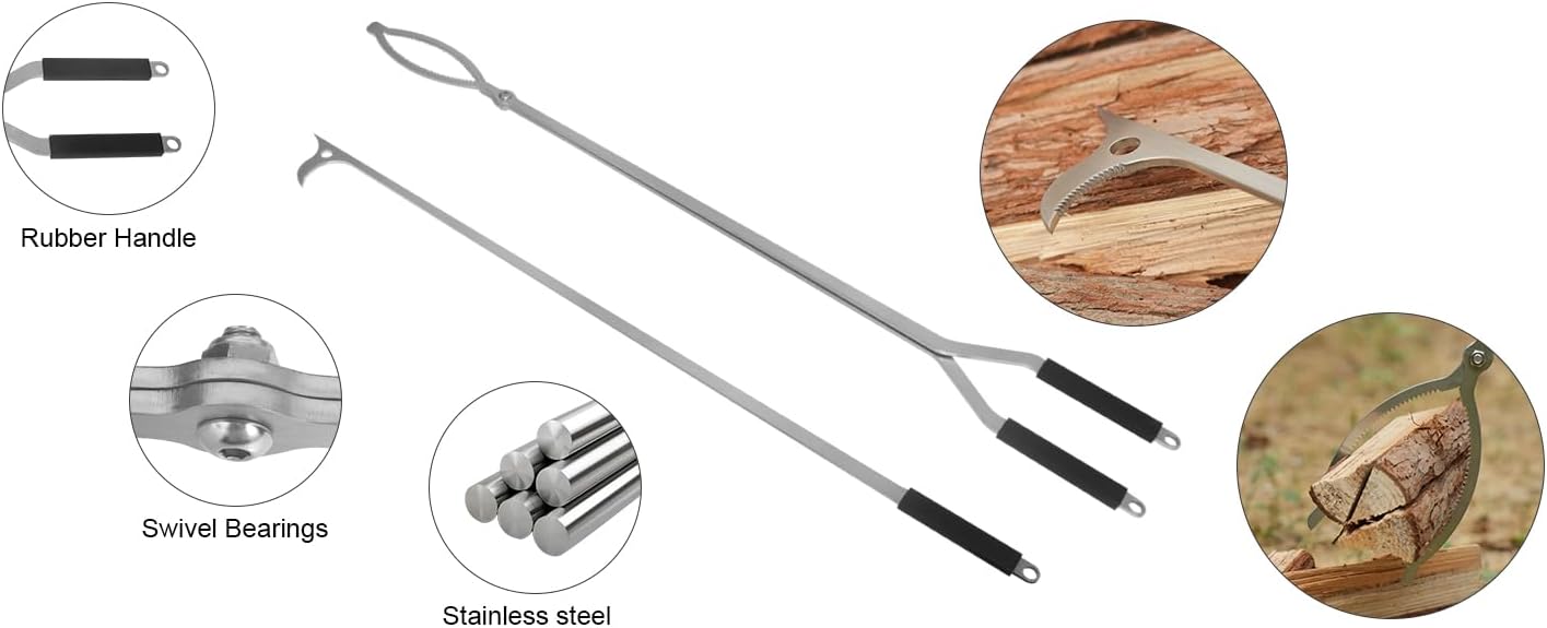 40" Fire Tongs Fire Pit Tongs Set, Stainless Steel Fireplace Tongs Log Grabber Suitable for Outdoor