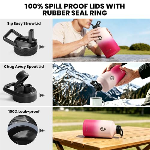 Image of RAYMYLO One Gallon Water Bottle Insulated, Triple Walled Vacuum Stainless Steel (Cold for 48 Hrs), Leak Proof & Non-BPA, Large Water Flask Jug with Paracord Handle & Straw Spout Lids