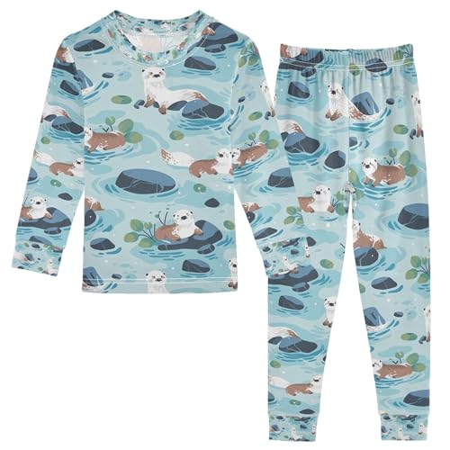 senya Otter on Pond Pajamas Set Long Sleeve Soft Cotton Sleepwear 2 Piece