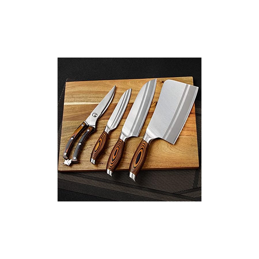 MSY-BIGSUNNY-4-Pieces-Kitchen-Knife-Set-7-Chopper-7-Santoku-Knife-5-Utility-and-Kitchen-Shears-for-Easy-Fast-Cutting-Slicing-Multipurpose-German-Steel-X50CrMoV15 MSY BIGSUNNY 4 Pieces Kitchen Knife Set 7" Chopper 7" Santoku Knife 5" Utility and Kitchen Shears for Easy Fast Cutting & Slicing Multipurpose, German Steel - X50CrMoV15