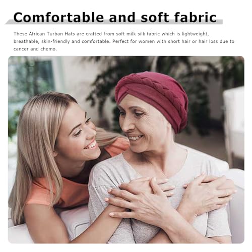 Image of DRESHOW Turban Pre-Tied Twisted Hat Thread African Head Wraps for Black Women Chemo Cancer Cap Braid Hair Cover