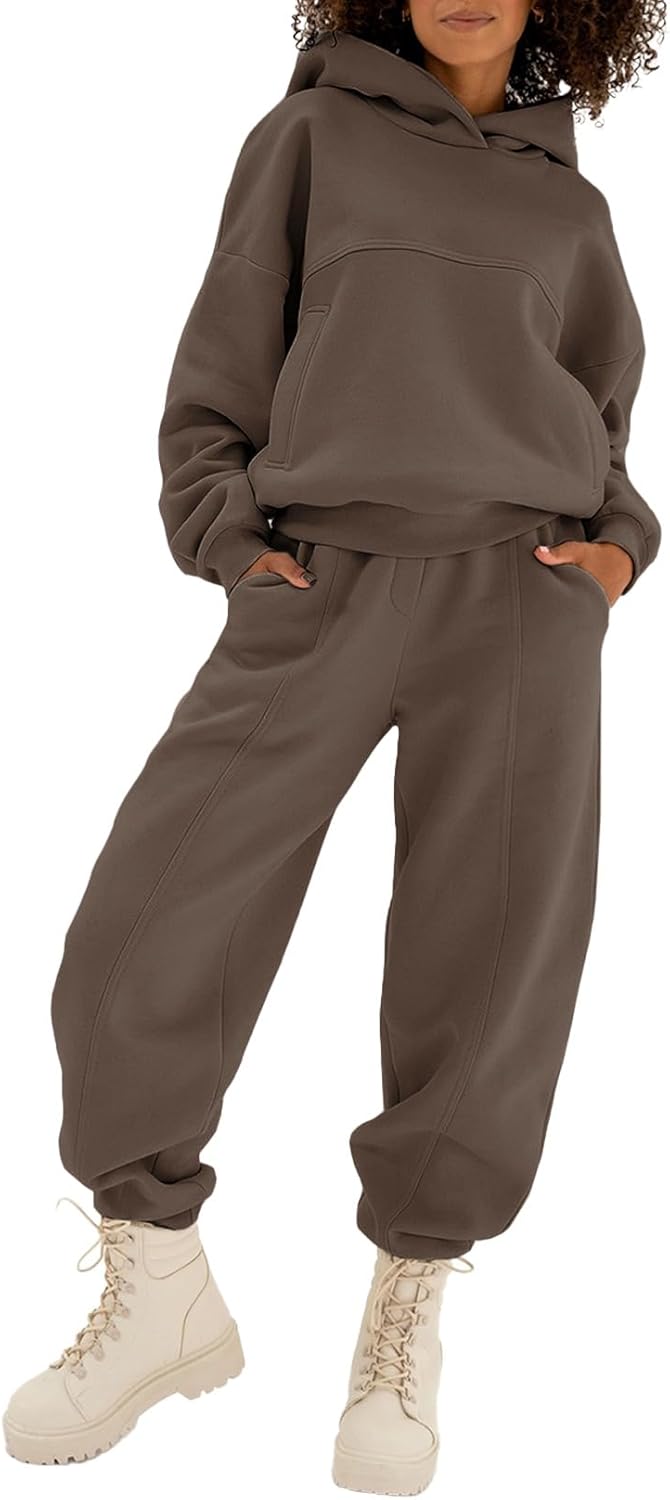 Aleumdr Womens 2 Piece Outfits Matching Sets Sweatsuit Hoodie Sweatshirts and Sweatpants Tracksuits Joggers Sweat Sets XX-Large A4 Brown