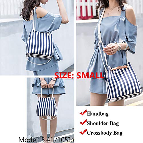 Bydenwely Women's Canvas Summer Tote Bag, Striped Hobo Purse, Small Navy - image 9