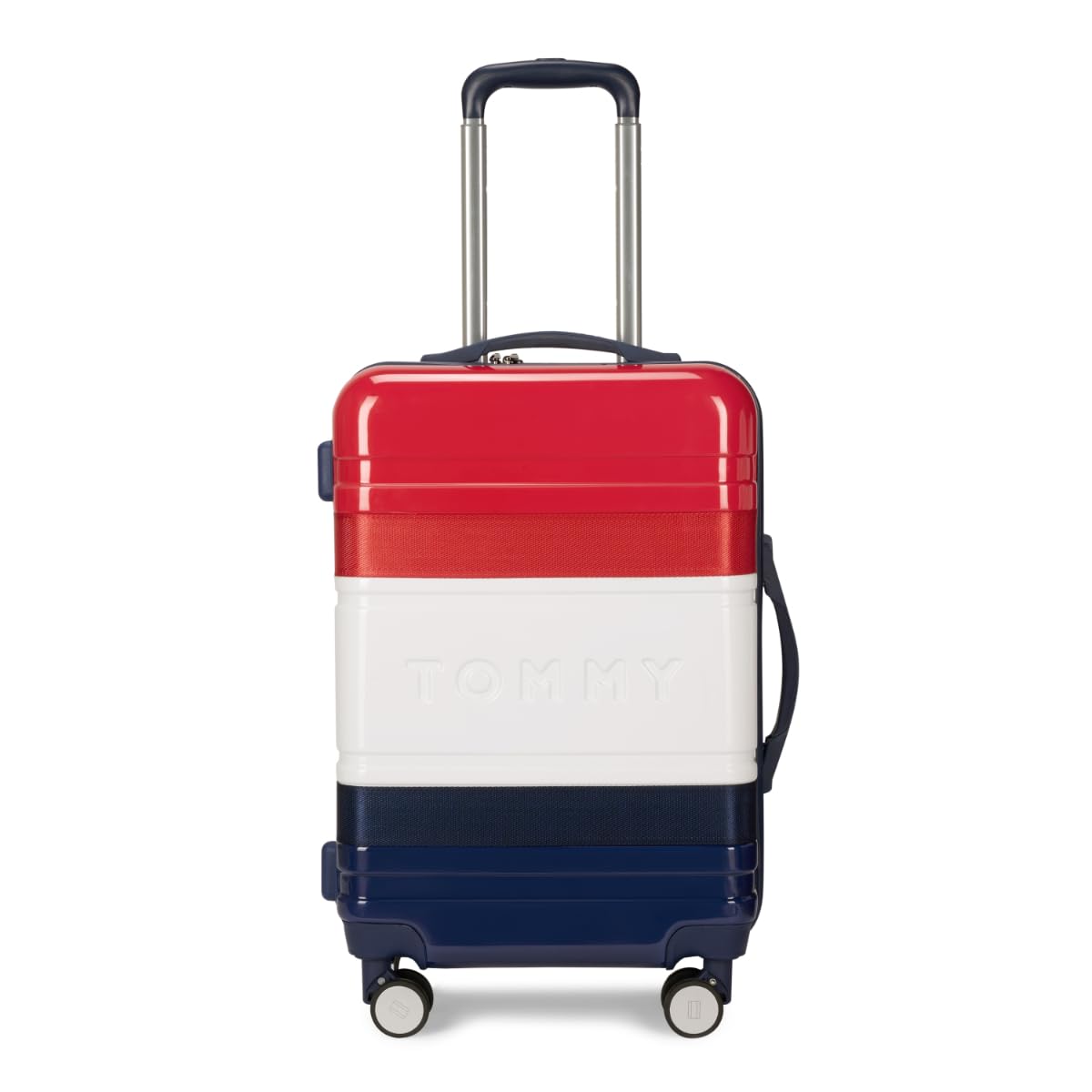 tommy hilfiger Triton Pro Cabin Hard Luggage with Vibrant Color Combinations | 48L Durable PC Shell Trolley Bag|Telescopic Handle Suitcase with TSA Lock & 360° Spinner Wheel| 58cm (Navy, Red & White)-picture-39