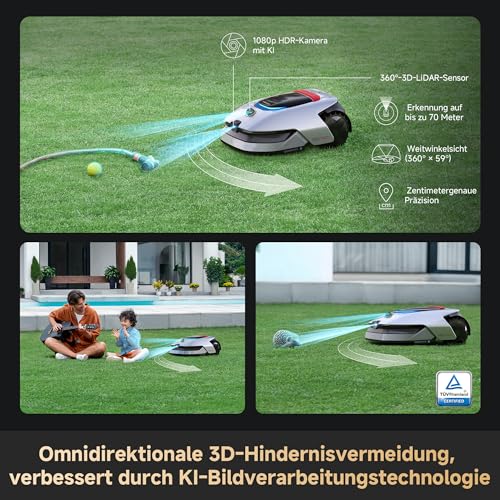 DREAME A2 1200 Mähroboter – kabellos ohne RTK, für Flächen bis zu 1200 m², mit 360° 3D-LiDAR & KI-Vision, Steigfähigkeit bis zu 50% (26,5°), u-förmiger Mähpfad, 5 cm EdgeMaster-Präzisionsschnitt