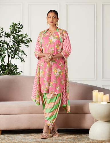 Image of BIBA Women Cotton Straight Kurta Palazzo Suit Set