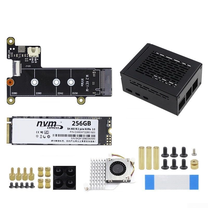 Scheda di espansione, per Raspberry Pi 5 X1001 per M.2 NVMe SSD schede di espansione 8 x 6 x 3 cm in lega (X1001 + ventola + 128 GB)