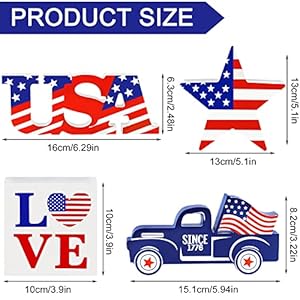 4th of july decor patriotic decorations 4pcs wooden star usa love car sign fourth of july table decorations memorial day red white and blue decor  urban country home decor