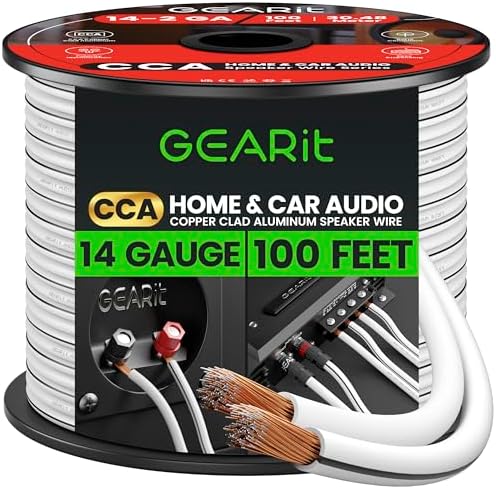 14AWG Speaker Wire, GearIT Pro Series 14 AWG Gauge Speaker Wire Cable (100 Feet / 30.48 Meters) Great Use for Home Theater Speakers and Car Speakers White