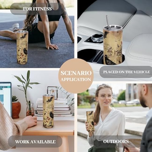 Vintage Halloween Tumbler 20 Oz, Witchy Goth Halloween Gifts for Women, Gothic Halloween Goth Tumbler Coffee Mug Cup Water Bottle for Cold or Hot Drinks, Witch Goth Stuff Accessories