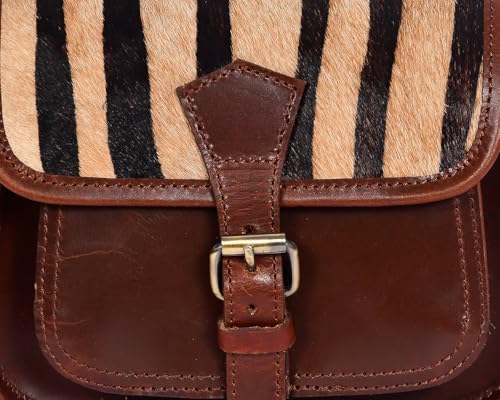 Image of Celtic Women's Leather Hair-On Flap Crossbody Sling Bag - Adjustable Strap
