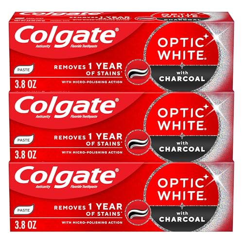Colgate Optic White with Charcoal Teeth Whitening Toothpaste, Anticavity Toothpaste with Fluoride,...