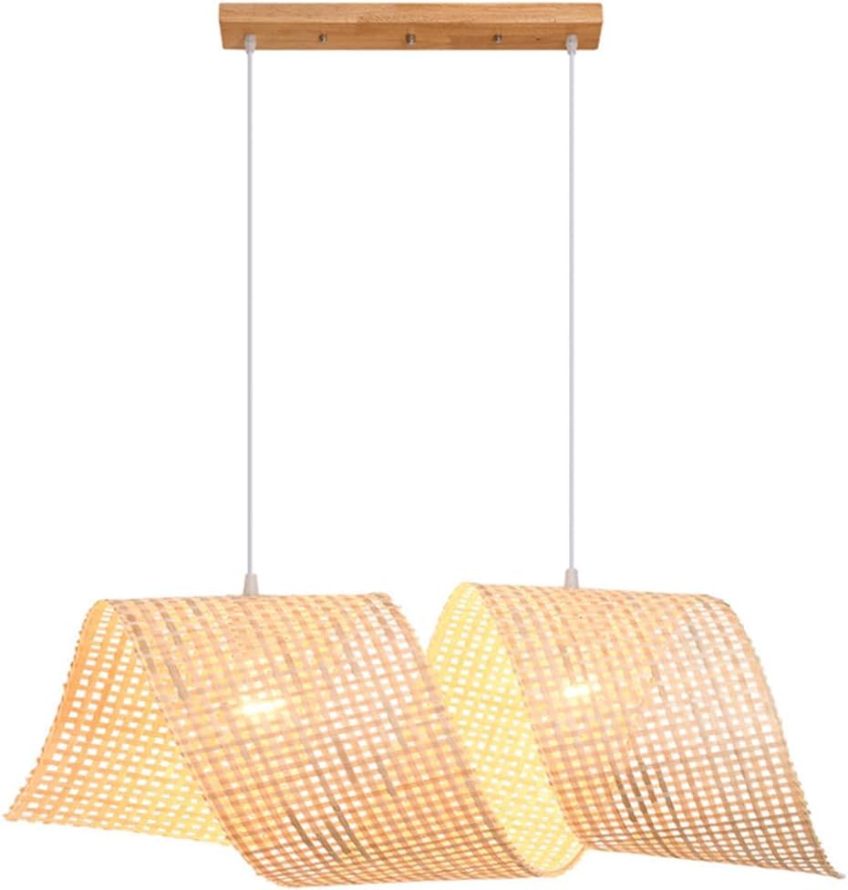 Suspension en bambou tressé main et son support en bois authentique