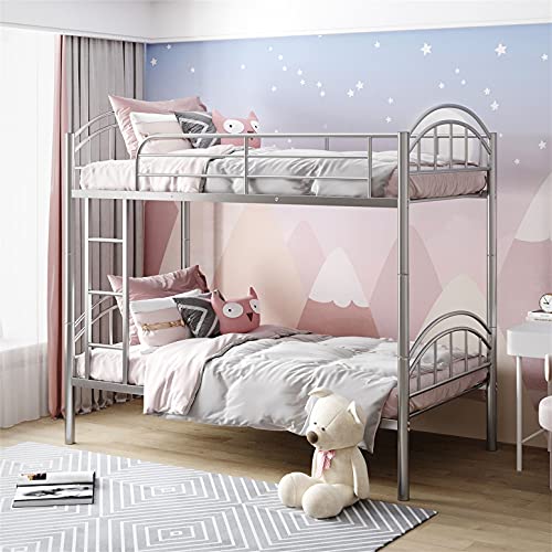 Twin Over Twin Metal Bunk Beds, Convertible Bunk Bed Divided into Two Beds for Kids Boys Girls Teens, Silver