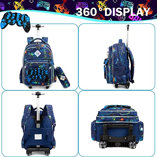 Meetbelify Rolling Backpack for Boys with Wheels Kids Travel Suitcase Laptop Luggage with Lunch Box Set for Boys Age 6-83
