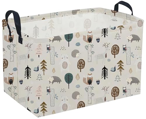 Image of Sanjiaofeng Rectangular Cute Animals Storage Baskets,Foldable Kids Toy Clothes Bins for Bedroom,Woodland Animal Basket,Books Box, Gift Basket(Tree Trunk Animals)