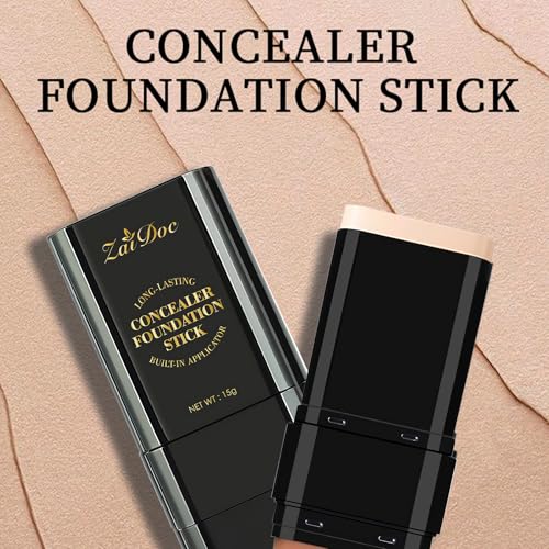 ZAIDOC Concealer Foundation Stick, 2-in-1 Long-Lasting Foundation and Concealer with Brush, Creamy Full Coverage for Dark Circles & Blemishes, Hydrating Olive & Camellia, 2.09 Oz (02#)