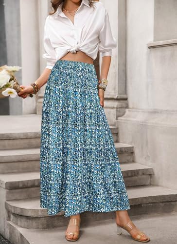 Herou Women Pleated Maxi Skirts Boho High Waisted Ankle Length Skirts Summer Casual Flowy Long Skirts for Women2