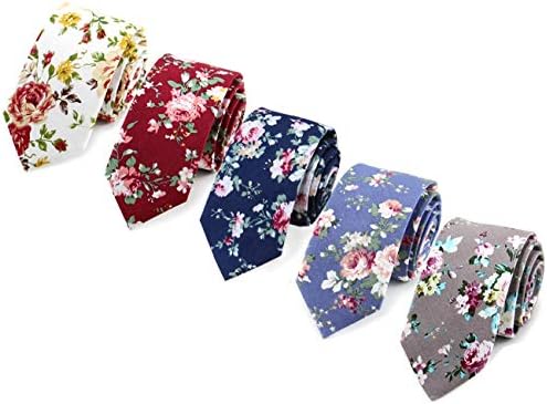 SUNOVELTIES Floral Ties, Cotton Flower Print Skinny Ties for Men Set (5 Pack)