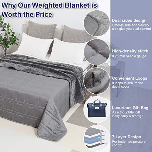 OMYSTYLE Double-Sided 15lb Weighted Blanket(60 X 80 Inches, Twin Size), Reversible Weighted Blanket for Adult with Warm Short Plush and Cool Tencel Fabric, All Season Use - Bonus Carry Bag Included