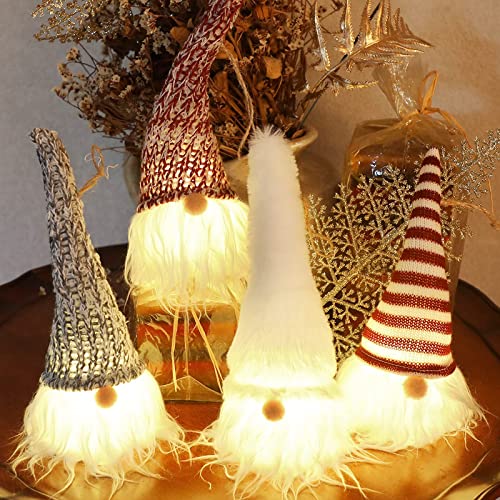 Myh Deco Light Up Christmas Gnome Elf Handmade Swedish Tomte Gnomes Ornaments Pack 4 Scandinavian Plush Doll Hanging Decoration Pendants Gnome Christmas Plush Ornaments Set (9.5 Inch) #TOP29