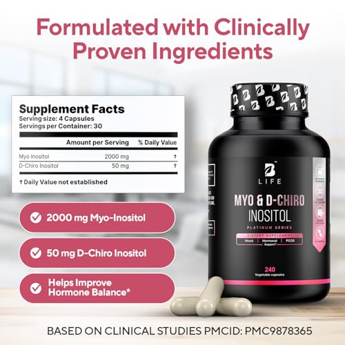 B Life Company Myo-Inositol & D-Chiro 40:1 for Women | Inositol Supplement for Women | PCOS & Hormone Balance, Fertility & Cycle | Vitamin B8, Insulin & Flo Ovarian Support | 240 Caps