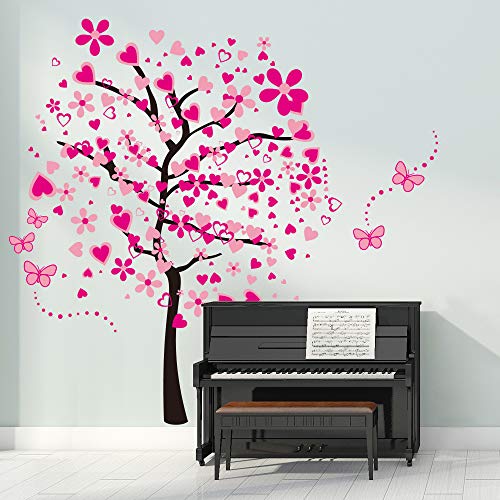 Livegallery Removable Huge Pink Cartoon Heart Flower Tree Wall Decals Red Butterfly Wall Stickers Home Art Decor For Kids Girls Babys Bedroom Nursery Room Living Room Decorations #TOP3