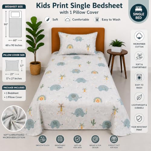 Image of COZY FURNISH Single Size Bed Sheet with 1 Pillow Cover, 60 x 90 Inches, Soft Durable Microfiber Cotton Bed Linen Set