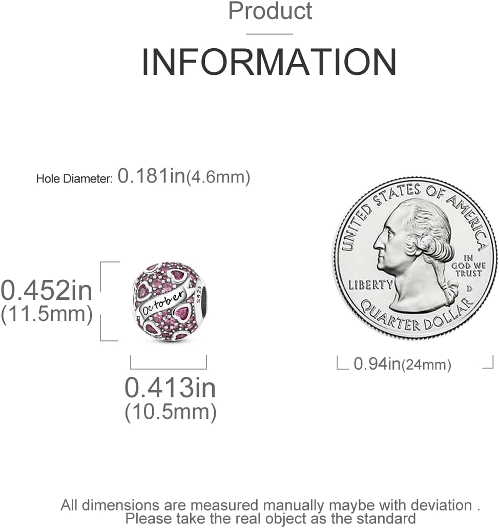 MULA Birthstone Charms 925 Sterling Silver for Bracelets and Necklaces - Dangle Pendants Beads With 5A Cubic Zirconia - Happy Birthday Mothers Day Jewelry - Image 4