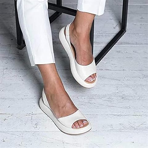 FMOGE Women's Orthopedic Open Toe Leather Sandals Large Size Premium Comfy Fish Mouth Sport Sandal Casual Summer Outdoor Hiking Walking Shoes Beach Travel Flat Slippers Cover