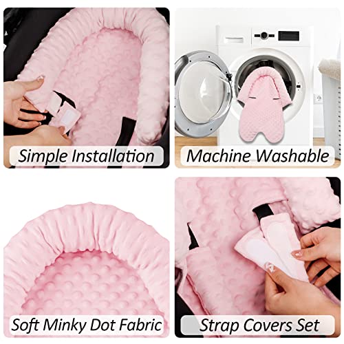 Image of Pea Pod Car Seat Head Support Infant Baby Carseat Head Support & Strap Covers for Newborns Ultra Soft Minky Dotted Fabric Infant Car Seat Insert Perfect for Baby Carseats, Strollers, and Bouncers
