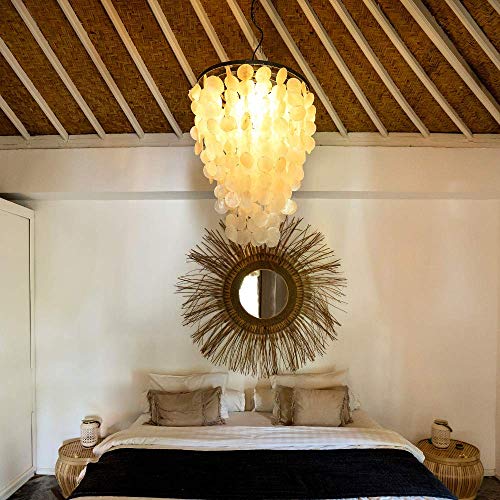 Modern Natural White CAPIZ Shell Chandelier - Coastal Pendant Lighting - Pendant Chandelier Lighting for Bedroom, Living Room - Seashell Chandelier (Au Natural - Hanging Capiz Shell Chandelier) - Image 5