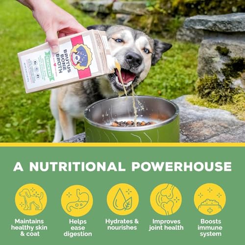 Image of Brutus Chicken Broth for Dogs - All Natural Chicken Bone Broth Liquid with Chondroitin Glucosamine Turmeric -Human Grade Food Toppers for Picky Eaters & Dry Food -Tasty & Nutritious- Pack of 6