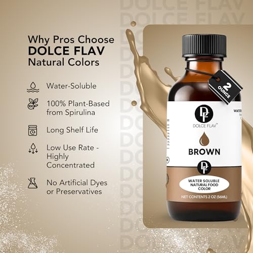 Image of Dolce Flav Natural Brown Food Coloring - 2 oz Liquid Color from Class IV Caramel with Graduated Dropper | Water-Soluble | For Baking, Beverages & Sauces | Kosher | Made in USA
