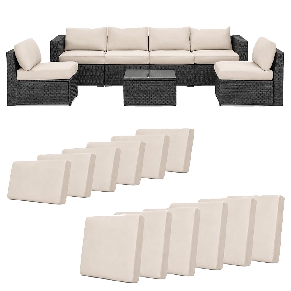 Hiseng Lot de 12 Housses de Coussin Extérieur Salon de Jardin (Beige)