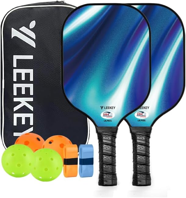 LEEKEY Pickleball Paddles Set of 2 - USAPA Approved Fiberglass Pickleball Racket, Racquet Made of Polypropylene Honeycomb Core,Lightweight Design