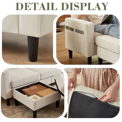 Image of 3 Pieces Sofa Set for Living Room with Sofa, Storage Ottoman and Single Chair