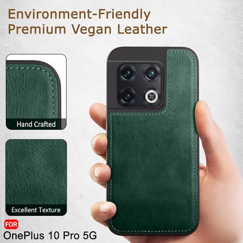 Image of TheGiftKart Genuine Leather Finish Back Cover Case for OnePlus 10 Pro 5G | Shockproof Design | Raised Edges for Camera & Screen Protection | Stunning Minimalist Design Back Case Cover (Green)